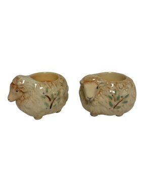 Vintage Country Cottage Ceramic Sheep PartyLite Tealight  Holders |  Set of Two
